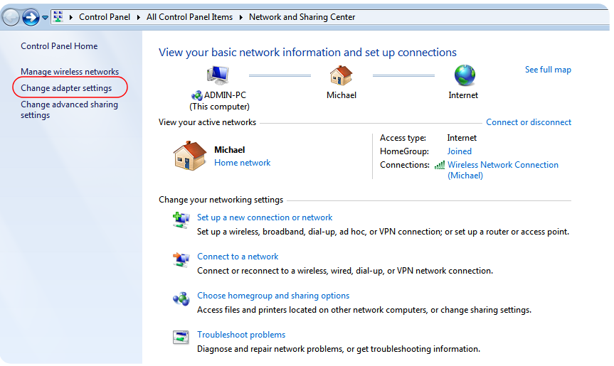 	Change Adapter Settings windows 7-8