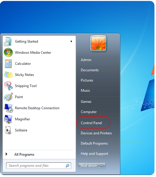 Control panel windows 7