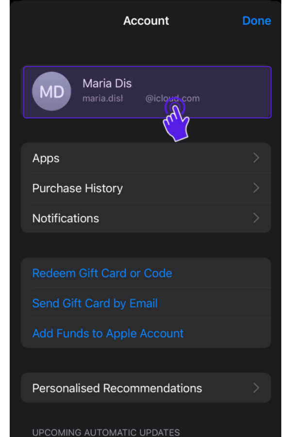 Маркиран избор за името и имейла в icloud