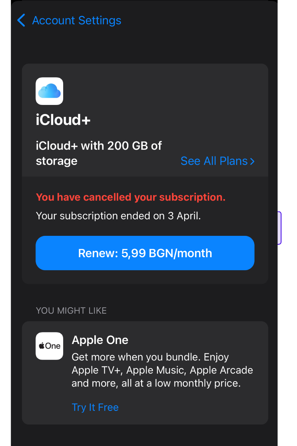 Екран Абонаменти от App Store