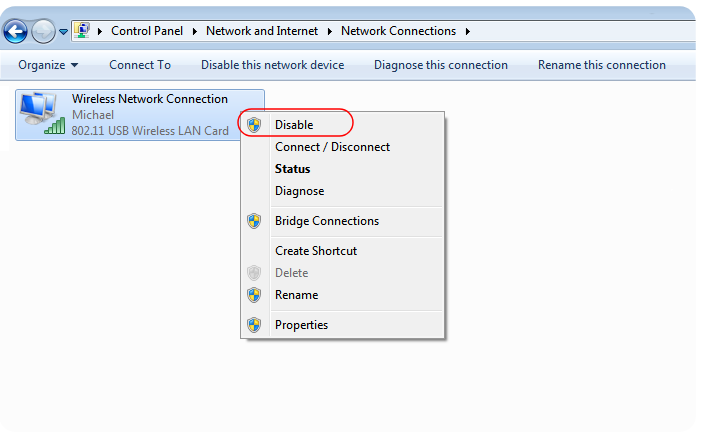disable-enable wifi windows7
